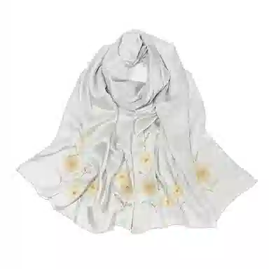 高档送礼 上海故事 丝韵多丁真丝刺绣素绉缎双层长巾 桑蚕丝 丝巾 女款