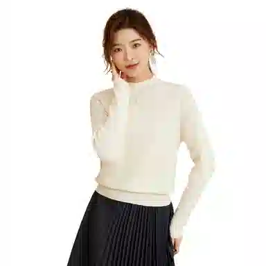 恒源祥 坑条半高领打底毛衣 女款