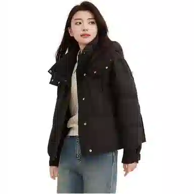 鸭鸭 纯色拉链短款长袖连帽羽绒服 女款