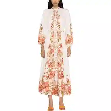 Zimmermann Floral Print Long Sleeve Dress White