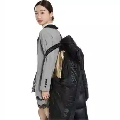 羽物 纯色连帽保暖拉链中长款羽绒服 女款