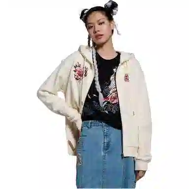 鬼洗 连帽拉链朱鹭绣印花卫衣 女款