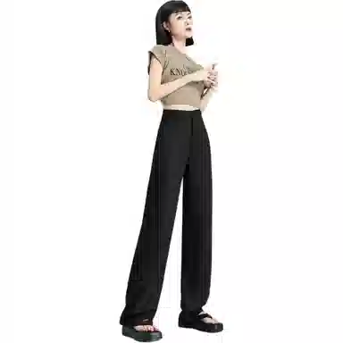 玫丝朵 纯色高腰宽松百搭直筒休闲裤 女款