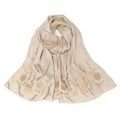 高档送礼 上海故事 丝韵多丁真丝刺绣素绉缎双层长巾 桑蚕丝 丝巾 女款