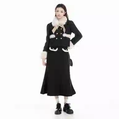 THREE Wool Coat and Skirt Set