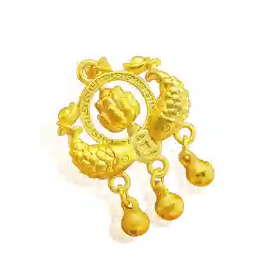 谧月珠宝 鲤鱼戏莲 国风新中式精美优雅气质小众轻奢高级设计久不褪色 古法铃铛款必备 合金 吊坠 男女同款情侣款