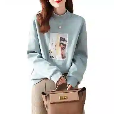 【dme】 纯色半高领印花休闲长袖卫衣 女款