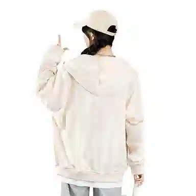 棉致 简约纯色宽松休闲连帽长袖卫衣 女款