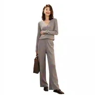 恒源祥 羊毛针织阔腿裤松紧高腰系带休闲裤 女款