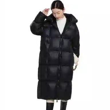 羽物 纯色连帽保暖拉链中长款羽绒服 女款