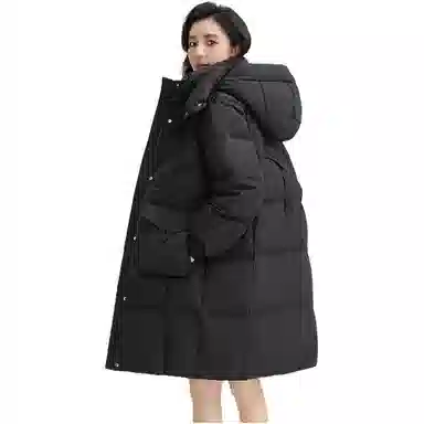 鸭鸭 连帽时尚纯色舒适宽松长袖羽绒服 女款