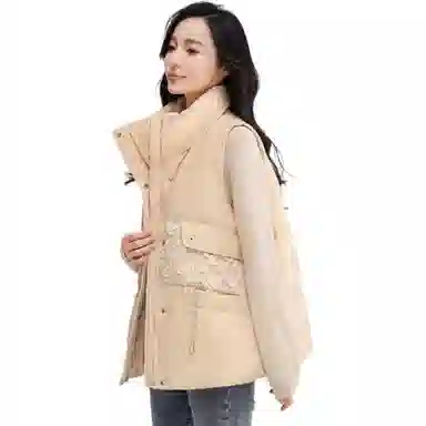 鸭鸭 纯色简约无袖立领羽绒服 女款 咖色