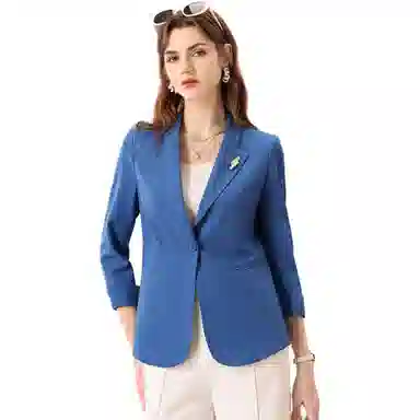 粉红玛琍 纯色修身长袖西装 女款 藏蓝