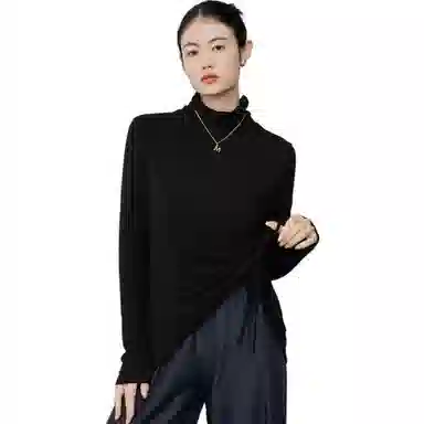 美洋 纯色不规则抽褶后开叉针织衫 女款