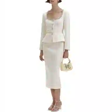 self-portrait Woven Tweed Midi Dress Pure White