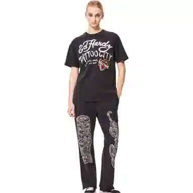 Ed Hardy SS24 Classic Logo Rhinestone Sweatpants Black
