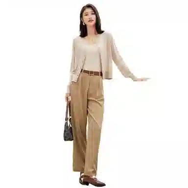 恒源祥 纯色圆领开衫长袖针织衫 女款