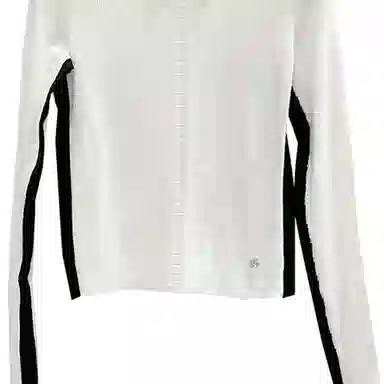 CHANEL Striped Logo Embossed Sweater