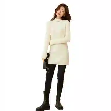 恒源祥 纯色中长款坑条毛衣 女款