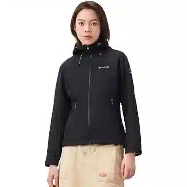 探路者 防风保暖连帽软壳加绒夹克外套 女款 黑色