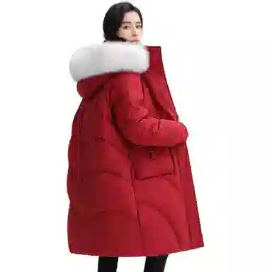 鸭鸭 中长款过膝毛领加厚保暖羽绒服 女款