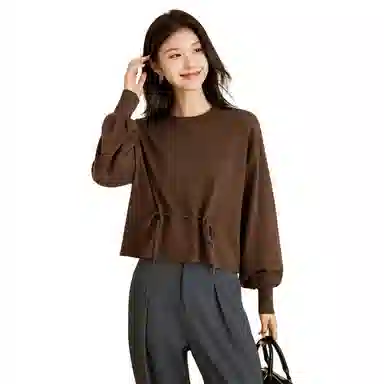 恒源祥 纯色圆领宽松落肩简约休闲长袖针织衫 女款