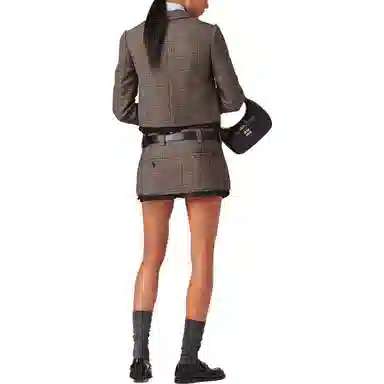 Miu Miu FW23 Plaid Embroidered Skirt Dark Brown