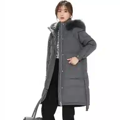 鸭鸭 中长款纯色宽松舒适羽绒服 女款