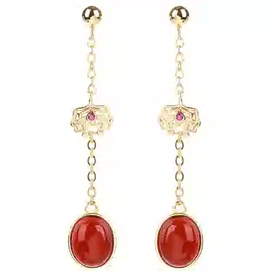 小银匠 如意 中式国风高级感轻奢 玛瑙 玉石耳环 女款