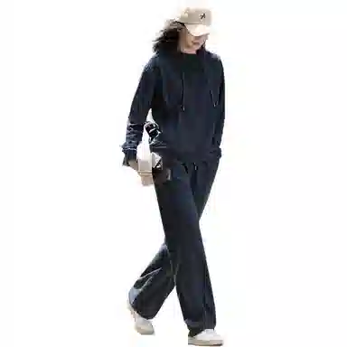 【dme】 连帽长袖上衣纯色简约长裤卫衣套装 女款 藏青