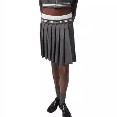 Miu Miu SS24 Logo Pleated Skirt Grey