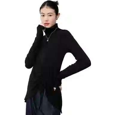 美洋 纯色不规则抽褶后开叉针织衫 女款