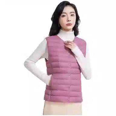 鸭鸭 纯色单排扣圆领无袖内搭外穿百搭日系极简风羽绒马甲 女款