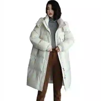 鸭鸭 纯色宽松连帽保暖长款长袖羽绒服 女款