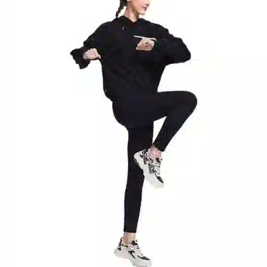 李宁 健身系列 纯色字母印花抽绳套头连帽长袖卫衣 女款 黑色