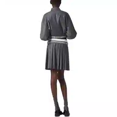 Miu Miu SS24 Logo Pleated Skirt Grey