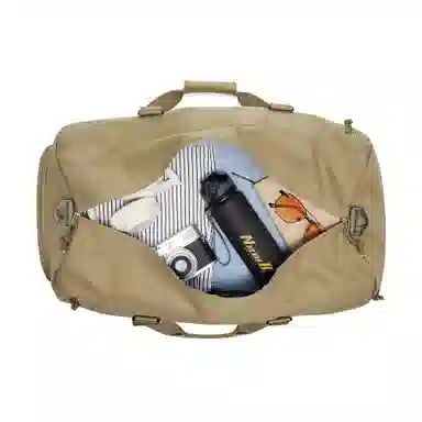 轻骑者 潮流大容量短途出差旅游行李袋运动含干湿分离独立鞋袋 帆布 旅行单肩手提斜挎健身包 大号 男女同款情侣款 黑色/卡其