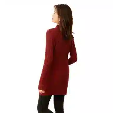 恒源祥 纯色中长款坑条毛衣 女款