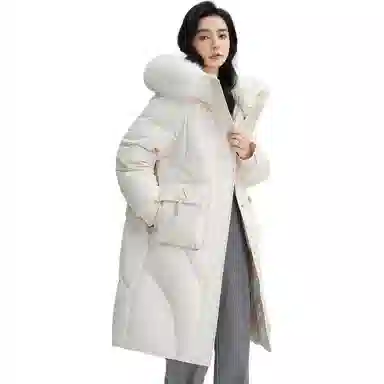 鸭鸭 中长款过膝毛领加厚保暖羽绒服 女款