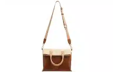 妙迪 高级感拼接撞色大容量时尚百搭简约通勤 柔软牛皮 一包三用 托特包手提单肩斜挎包 常规 女款 拿铁千层雪