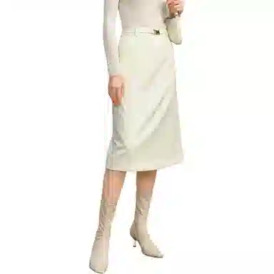 玖姿安娜蔻 纯色简约自然腰休闲长裙 女款 米白