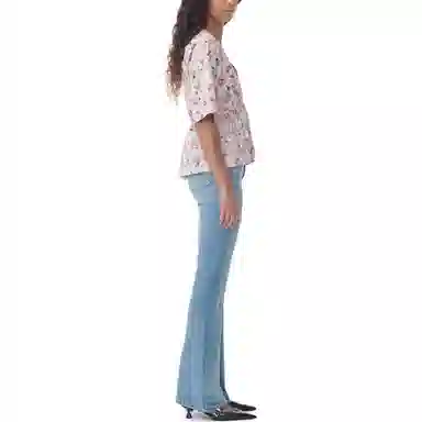 GANNI Printed Cotton V-Neck Peplum Blouse V