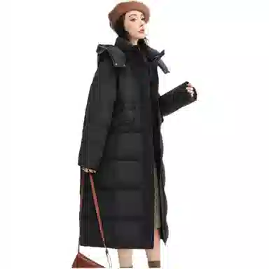 鸭鸭 长款连帽保暖长袖纯色羽绒服 女款