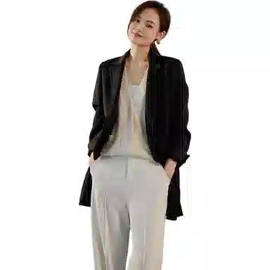 美洋 纯色双排扣宽松西装外套 女款