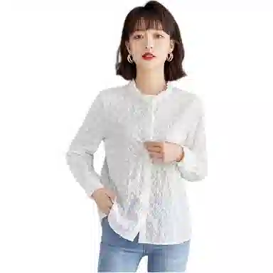 恒源祥 纯色立领纽扣休闲长袖衬衫 女款 白色