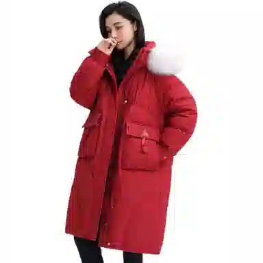 鸭鸭 中长款过膝毛领加厚保暖羽绒服 女款