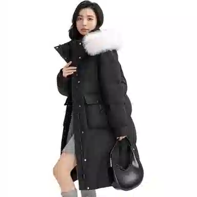 鸭鸭 中长款过膝毛领加厚保暖羽绒服 女款