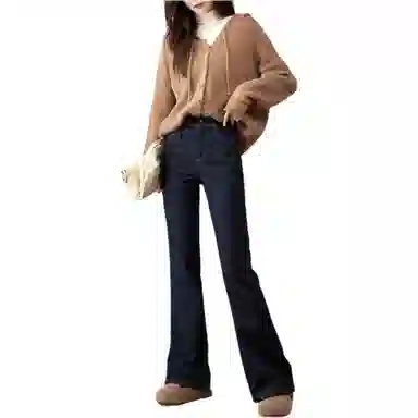 娅丽达 纯色高腰拉链简约舒适牛仔裤 女款