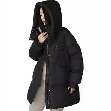 鸭鸭 保暖连帽中长款宽松长袖羽绒服 女款