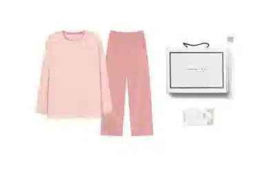 歌倩雅 简约亲肤舒适带胸垫圆领套头长袖休闲可外穿长裤睡衣礼盒 女款 粉色